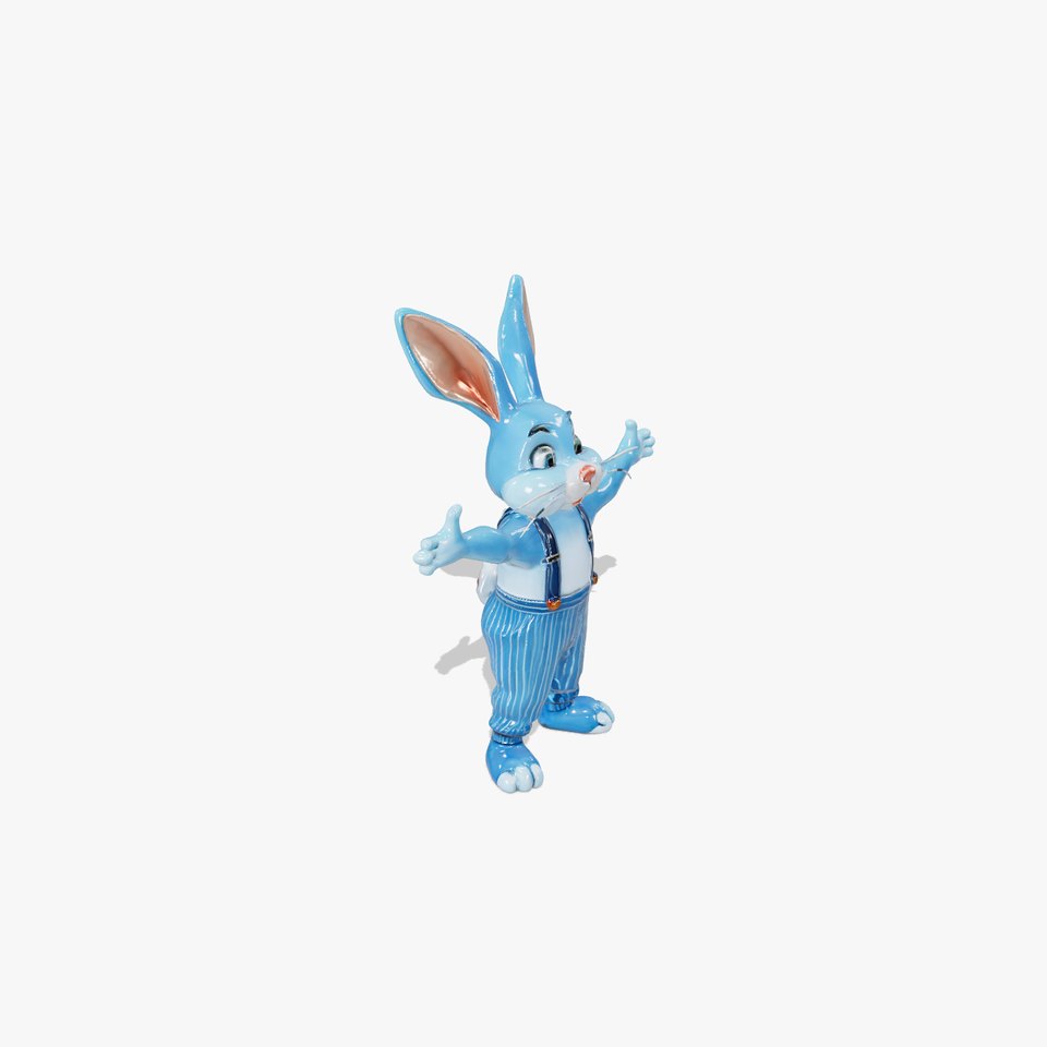 Blue Bunny Character Rigged and Animated with Suspenders